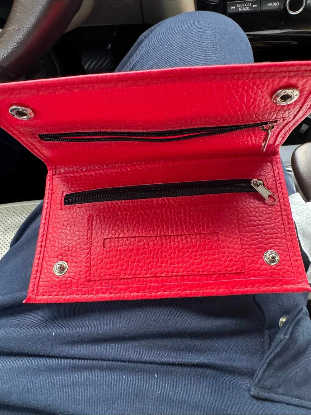 Red Bifold Wallet With ZipperLeather Checkbook Cover